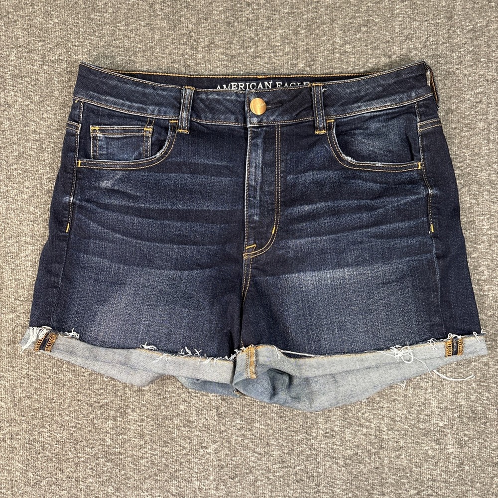 American Eagle Hi-Rise Shortie Dark Wash Super Stretch Denim Womens Shorts Sz 14